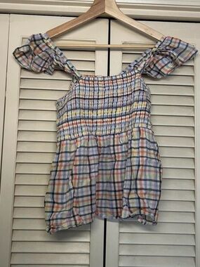 LOFT Multicolor Seersucker Plaid Top - Pastel Blue, Pink, Yellow